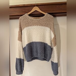 Colorblock Textured Sweater - Cream, Gray, and Tan